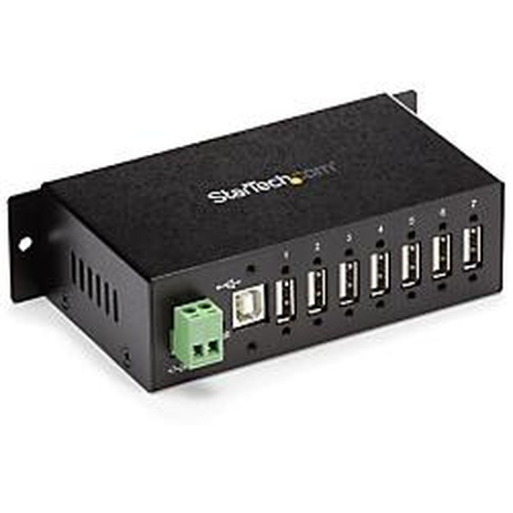 StarTech.com Robuste concentrateur industriel USB 7 ports, montable, USB 2.0 Type-B, USB 2.0, 480 Mbit/s, Noir, Acier, CE, FCC, RoHS, REACH, TAA ST720