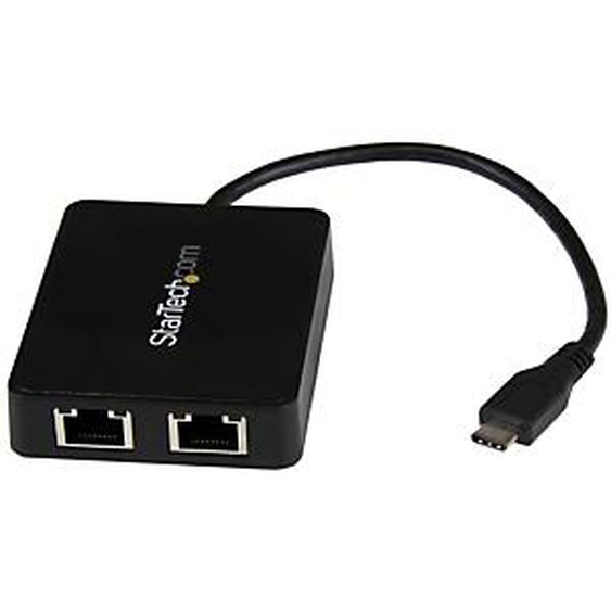 StarTech.com Adaptateur réseau USB-C vers 2 ports Gigabit Ethernet avec port USB 3.0 (Type-A), Avec fil, RJ-45, USB, 5000 Mbit/s, Noir US1GC301AU2R