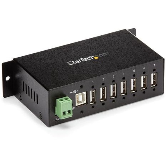 StarTech.com Robuste concentrateur industriel USB 7 ports, montable, USB 2.0 Type-B, USB 2.0, 480 Mbit/s, Noir, Acier, CE, FCC, RoHS, REACH, TAA ST720