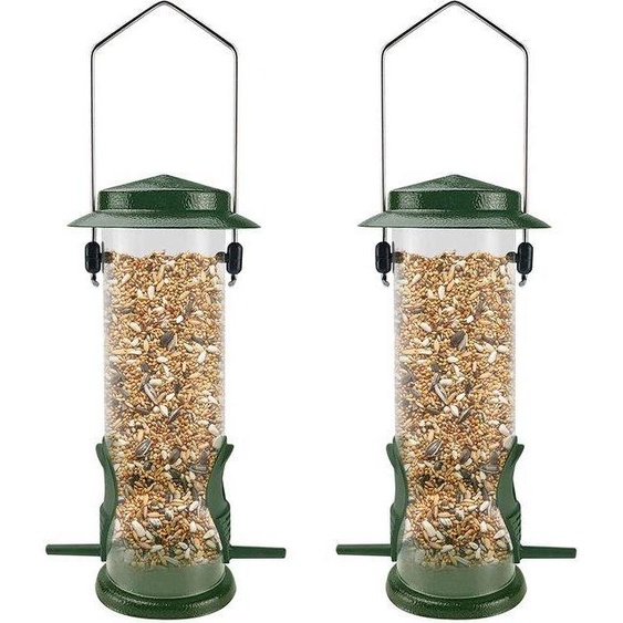 Station dalimentation pour oiseaux suspendue, en métal, avec 2 ouvertures pour la nourriture, dimensions 30 x 8 x 30 cm, poids 0,5 kg, résistante aux intempéries et aux écureuils