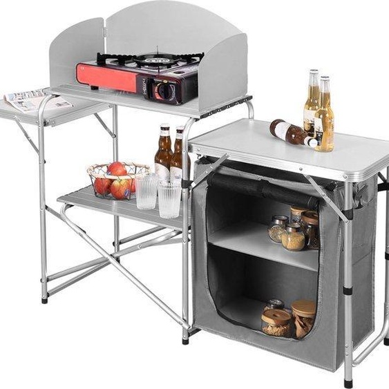 Station de cuisine de camping pliable - 2 en 1 - Cuisinière dextérieur - Meuble pliant - Cuisine de camping - Coin repas de voyage