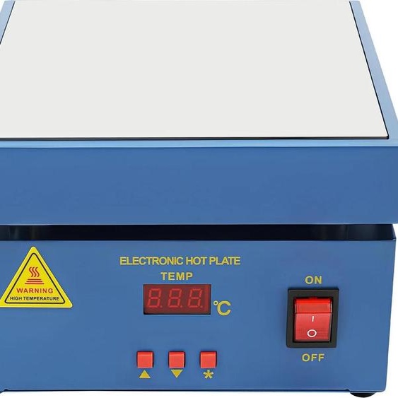 Station de préchauffage pour soudure - Plaque chauffante - Puissance 800 W - Plaque 20 × 20 cm - Température 50-400 °C - CA 220-250 V - Prise UE/Royaume-Uni - Pour la réparation de circuits imprimés et la retouche CMS - Bleu