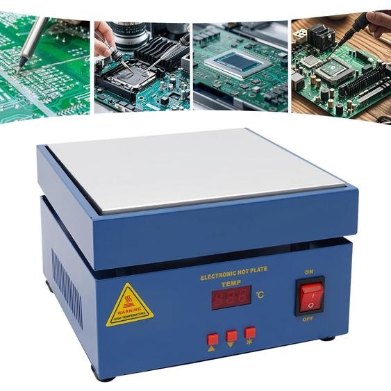 Station de soudage avec plaque de préchauffage - Modèle 946C - Plaque chauffante de 800 W - Régulation de température par micro-ordinateur - Station de préchauffage pour circuits imprimés de 200 x 200 mm