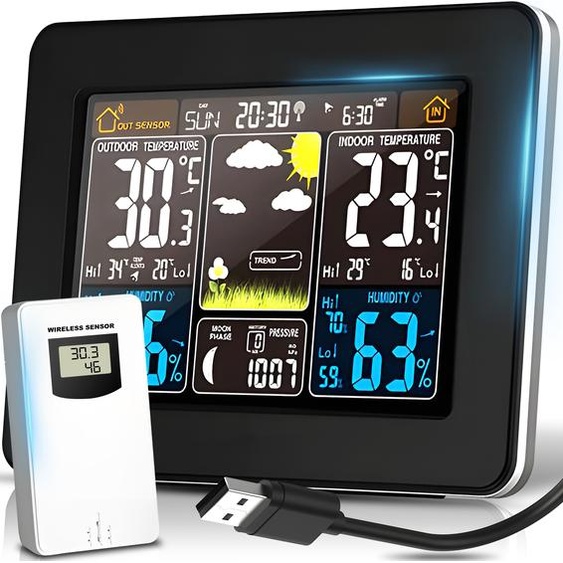 Station météo avec écran couleur LCD Température Humidité Station météo sans fil Station météo avec écran couleur Station météo sans fil Retoo