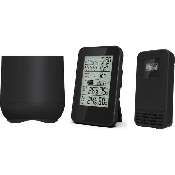 Station météo avec horloge, calendrier et pluviomètre