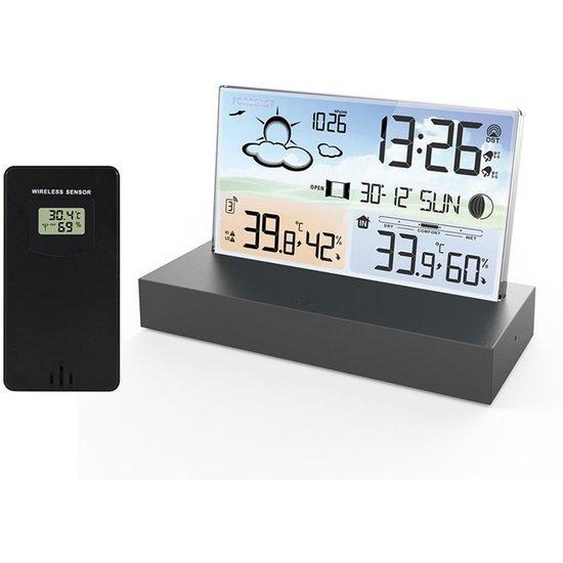 Station météo avec réception sans fil - capteurs intérieur et extérieur, éclairage LED, thermomètre, hygromètre, baromètre, horloge, alarme, prévisions météo