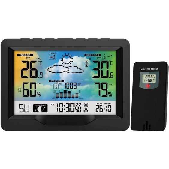 Station météo numérique avec écran Thermomètre Capteur extérieur BD-901 noir