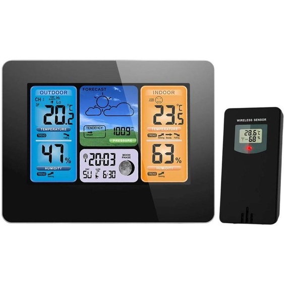 Station météo numérique avec écran Thermomètre Capteur extérieur BD-902 noir