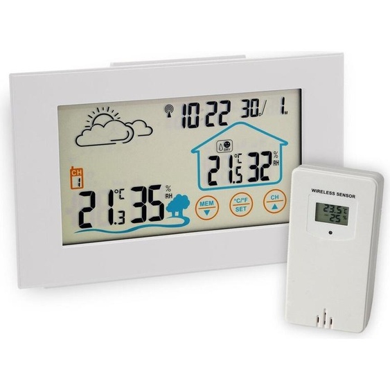 Station météo numérique sans fil Fackelmann avec baromètre Tecno, station météo sans fil, affichage de la température intérieure et extérieure, prévisions météorologiques, écran couleur avec écran tactile (couleur : blanc)