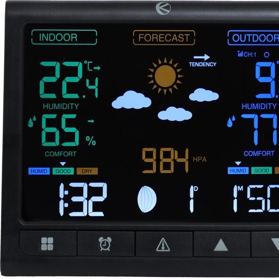 Station météo sans fil avec rétroéclairage, capteur extérieur, écran LCD, thermomètre, baromètre et horloge