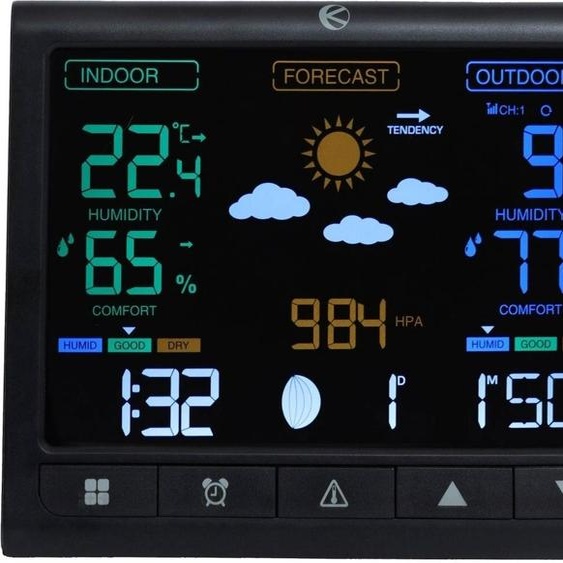 Station météo sans fil rétroéclairée avec capteur extérieur, écran LCD, thermomètre, baromètre, horloge