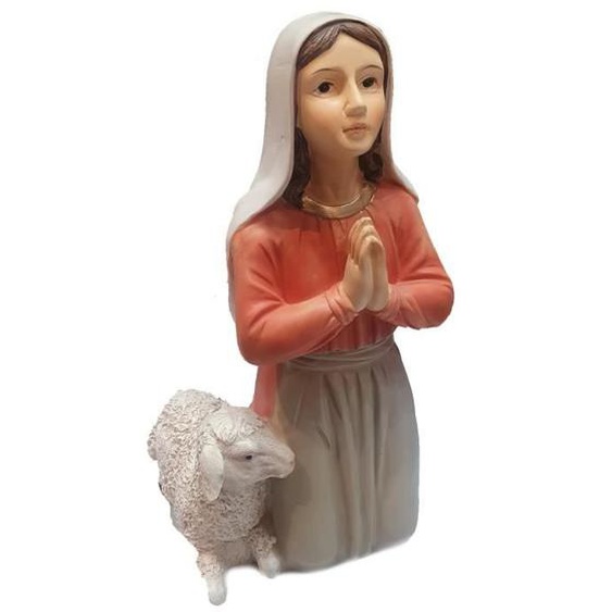 Statue - Bernadette - avec mouton - résine colorée - 30cm