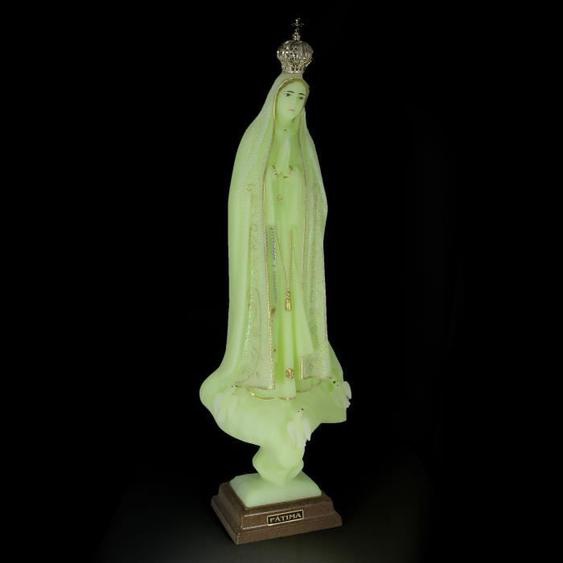 Statue de Notre Dame de Fatima lumineuse de 44cm en résine - Rayonnement de Foi - Classique - Intemporel - Vert