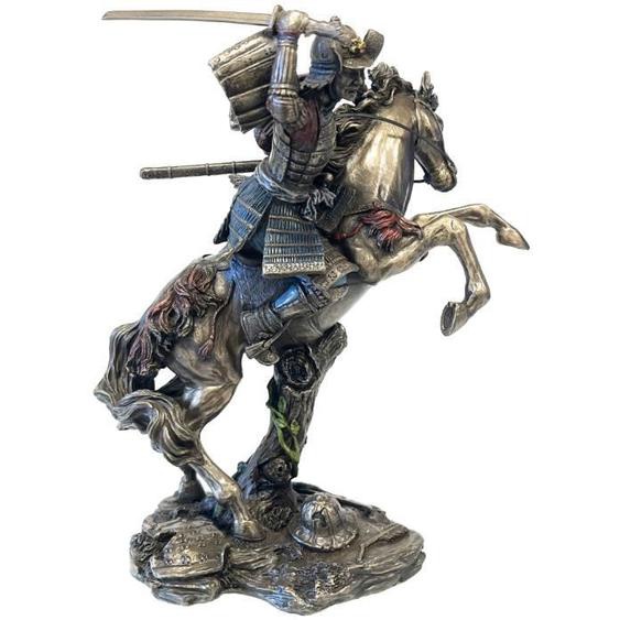 Statue - SAMURAI - À Cheval - Résine - Bronze - 23 cm de Hauteur