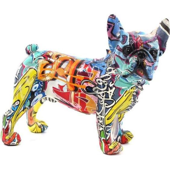 Statue - Statuette - Figurine bouledogue français multicolore en résine BY SIGRIS - 20 x 10 x 23cm