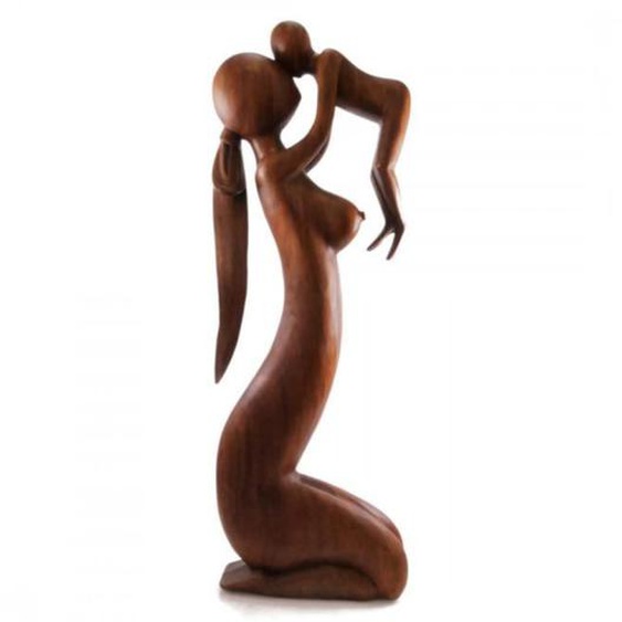 Statue XXL Maternité en bois massif teinte marron 100cm Marron