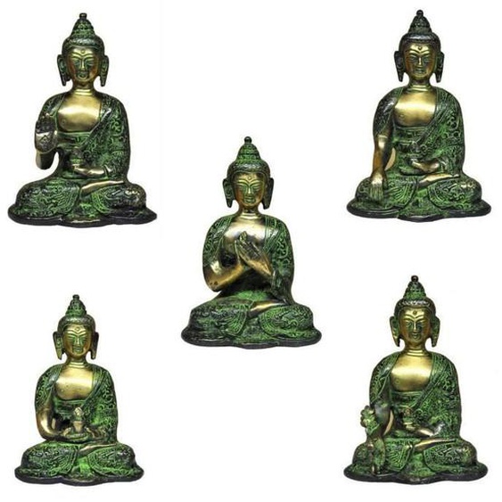 Statues - GRIBOUILLE IMPORT - Lot de 5 Bouddhas - 13,5 cm - Bronze - Ethnique