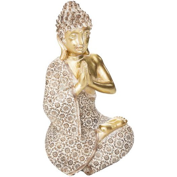 Statuette bouddha assis, résine, doré, H19,5 cm