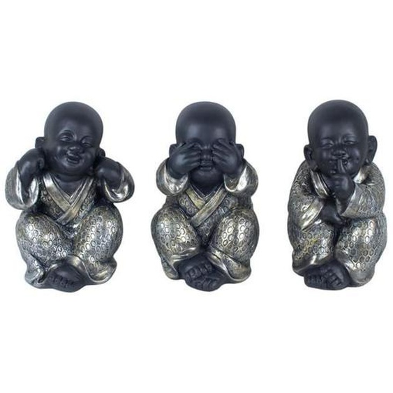 Statuette - SIGRIS - Bouddha Ne Voit Pas-Parler - Résine - Argenté - 36 cm x 22 cm x 25 cm