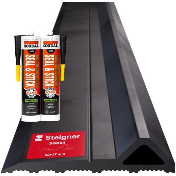 STEIGNER Seuil de garage 5m en EPDM noir 17mm x 80mm SGD04 – Kit disolation avec 2 colle de montage et joint pour portes de garage de type Hörmann – Seuil tempête, anti-courant d’air