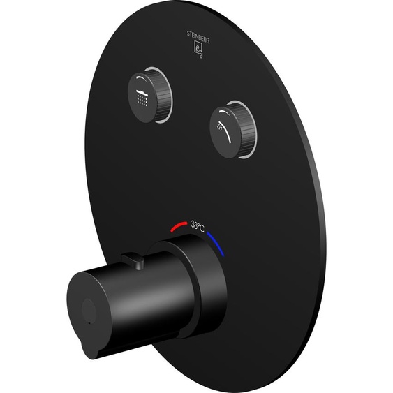 Steinberg Series 390 Sensual Rain set de montage final 39043213S thermostat encastré, plaque de recouvrement ronde, pour 2 consommateurs, noir mat