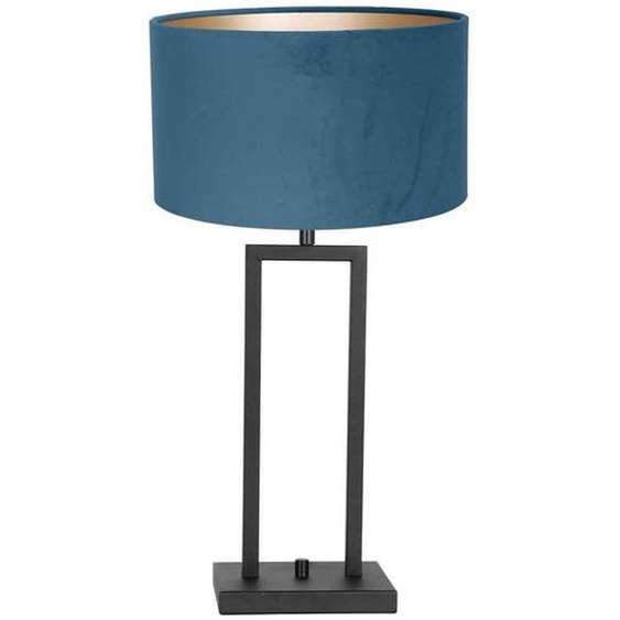 Steinhauer Lampe de table Stang 1-flamme noir mat avec abat-jour en tissu bleu 17x17cm