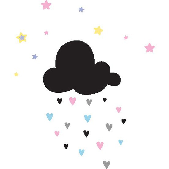 Sticker ardoise nuage ciel étoilé et pluie de cœurs + 1 craie liquide blanche