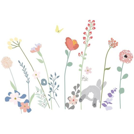 Sticker Easy Fleurs Des Champs Vert Clair, Gris, Rouge