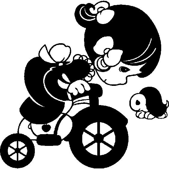 Sticker Fillette sur une bicyclette et tortue