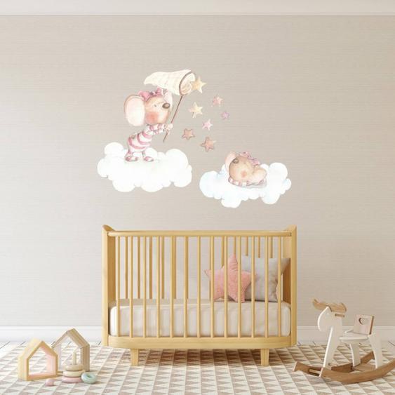 Sticker Mural Bébé Petites Souris Multicolore