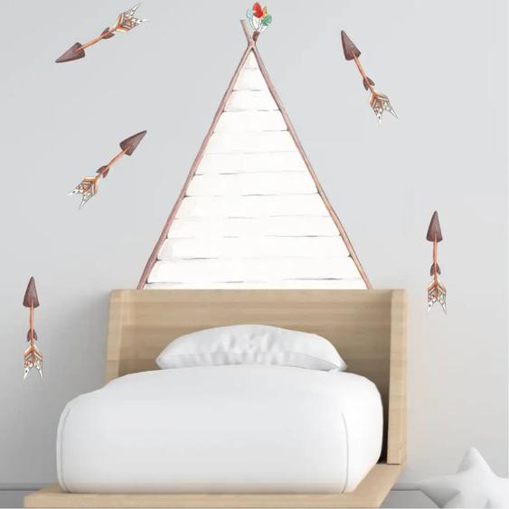 Sticker Mural tête De Lit Enfant Tipi Multicolore