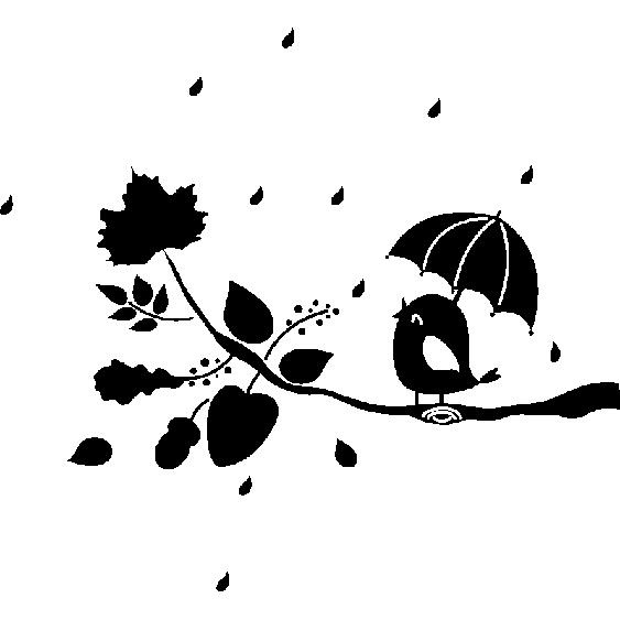 Sticker Oiseau sous la pluie sur une branche