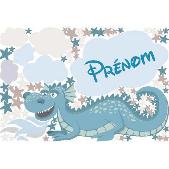Sticker personnalisable prénom dinosaure bleu
