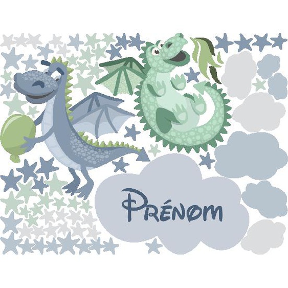 Sticker personnalisé prénom dinosaures bleu et vert