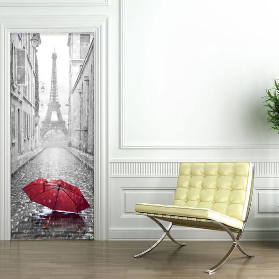 Sticker porte rue de Paris ... Tour Eiffel et parapluie 204 x 83 cm