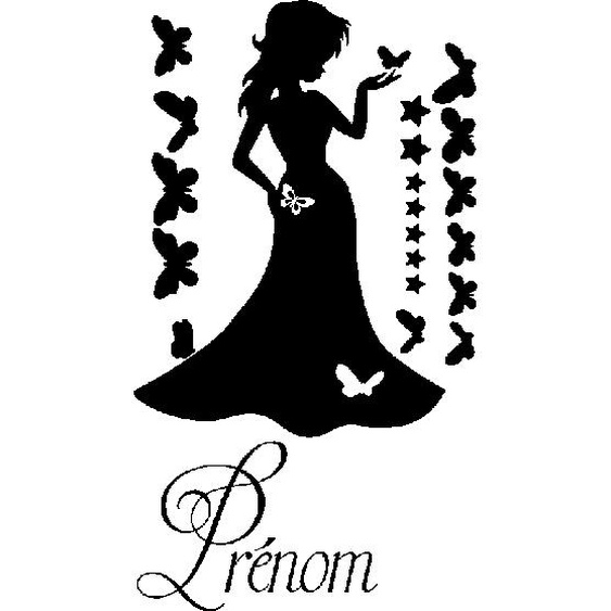 Sticker prénom personnalisable Princesse et les papillons
