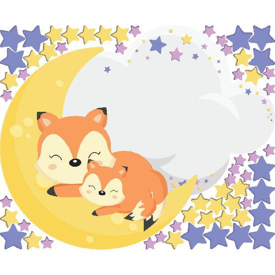 Sticker renard et son bébé + 60 étoiles
