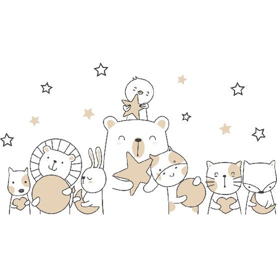 Stickers animaux à la pêche à la lune et aux étoiles