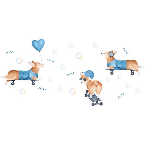 Stickers animaux renards se baladant en skateboard