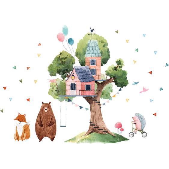 Stickers arbre géant et la cabane du bonheur