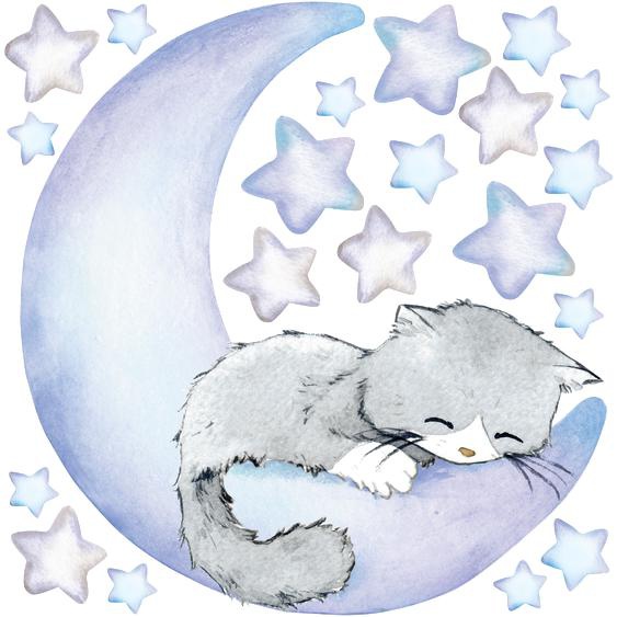 Stickers chat et lune douce nuit