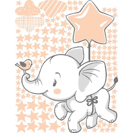 Stickers éléphants joyeux dans les nuages + 120 étoiles