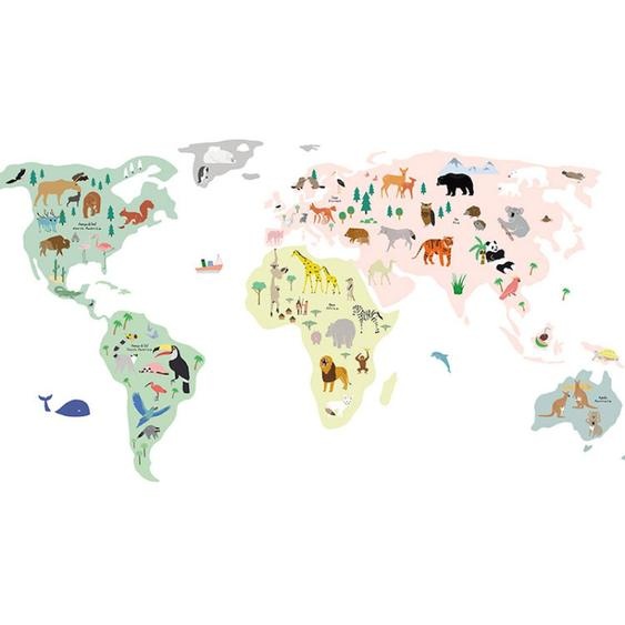 Stickers Géants Animaux Du Monde (160 X 80 Cm) Vert, Jaune, Rose