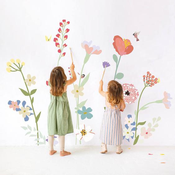Stickers Géants Fleurs De Champs Rose, Vert, Rouge