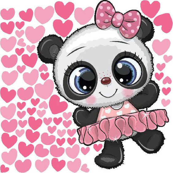Stickers panda ballerine et 70 cœurs