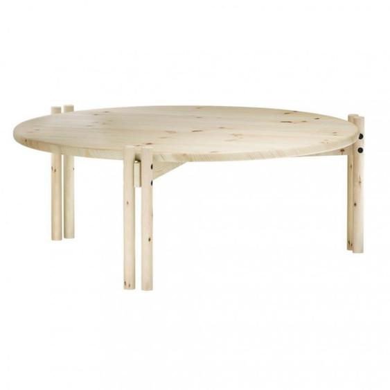 STICKS table basse ronde en pin laqué clair 80x32 cm