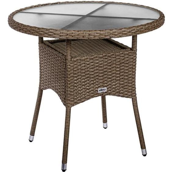 Table dappoint - STILISTA - Ronde - Verre satiné - Poly rotin - 80 cm - Couleurs variées