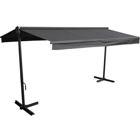 Store double pente FRENE sur pieds 3,95 x 3 m - Toile anthracite et structure grise
