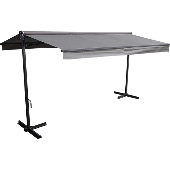 Store double pente FRENE sur pieds 3,95 x 3 m - Toile grise et structure grise