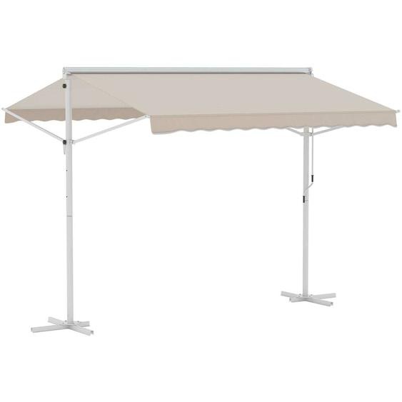 Outsunny - Store double pente manuel rétractable inclinaison réglable acier époxy blanc polyester imperméabilisé anti-UV beige dim. 3L x 2,95l x 2,6H